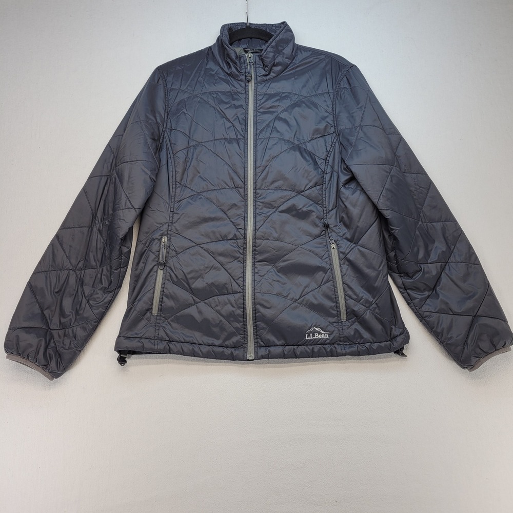 L.L. Bean Puffer Jacket Womens Medium Black Quilted Primaloft‎ Full Zip